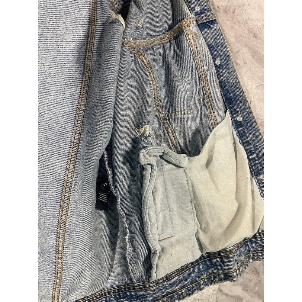 Custom Hand Painted Denim Jacket Women's Small Distressed Blue Wearable Art - Picture 4 of 16